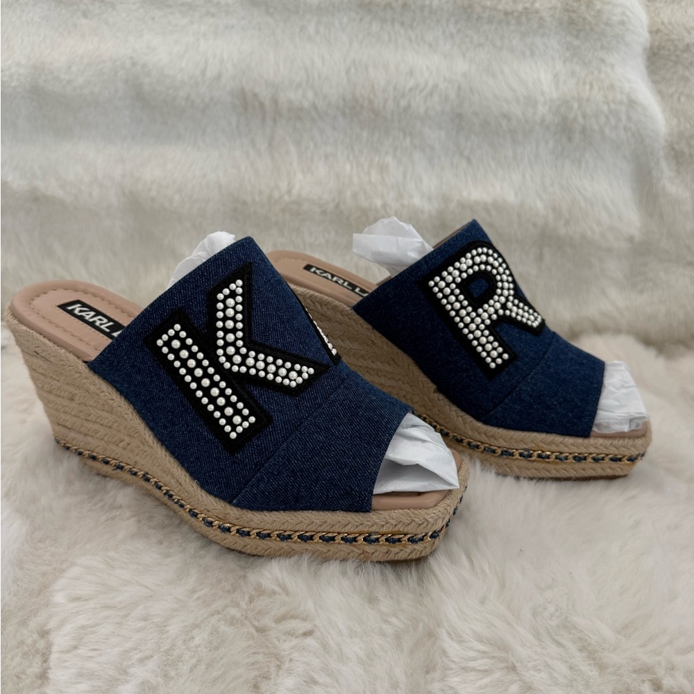 Karl Lagerfeld Paris Cree Faux Pearl Espadrille Wedge Sandal